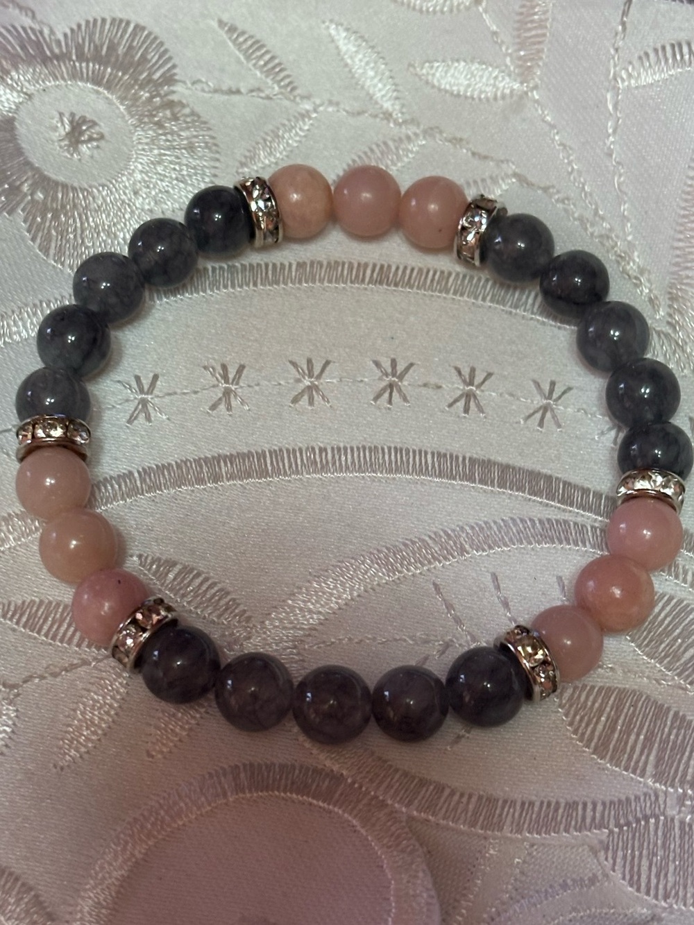 Pink Opal and Gray Agate Beaded Stretch Bracelet